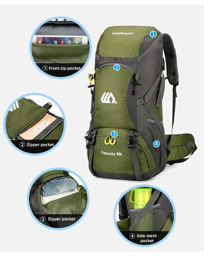 50L Travel Backpack Camping Men Large Hiking Bag 
Tourist Rucksack Waterproof ,Climbing Mountaineering 
A Must have