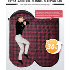 Adults Extra Wide XL Waterproof Flannel Sleeping Bag, 
Cold Weather, Portable Big & Tall Camping Gear,