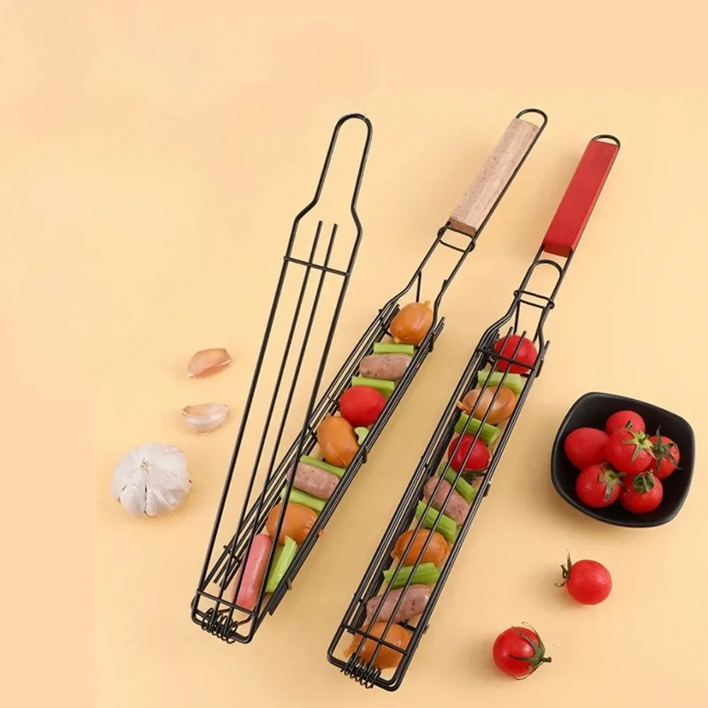 Barbecue Grill Stainless Steel Non-Stick Grill Basket with Handle 
BBQ, Roast Rack for Home Outdoor Picnic Kitchen Dining Tools