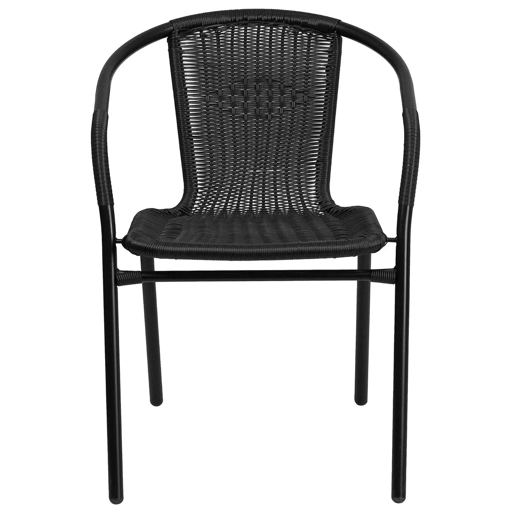 Set of 4 Stackable Rattan Chairs .
  Indoor / Outdoor Patio Curved Back, 
 Cross Bracing Black,