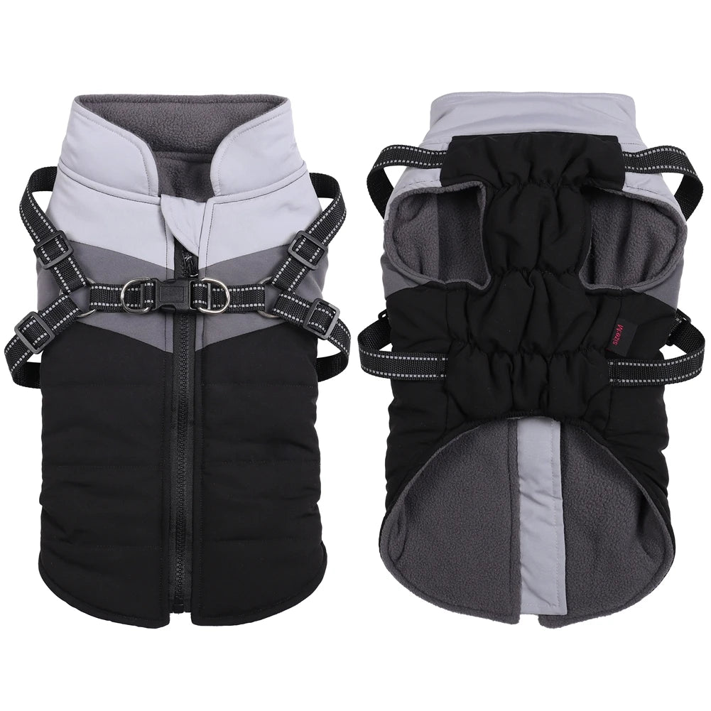 Waterproof Winter Dog Coat With Warm Fleece Lining Adjustable Buckle And Double D-Ring Harness For Small Medium And Large Dogs
