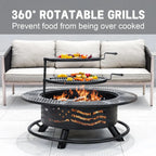 42 Inch Fire Pit with 2 Cooking Grate, Outdoor Wood Burning BBQ Grill Firepit Bowl with Cover Lid, Steel Round Table