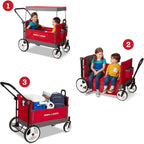 Convertible Stroller Wagon for Kids Ages 1-3, Red Toy Cart with Wheels for Outdoor Play and Beach Use
