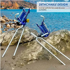 2-piece stainless steel fishing rod holder, 
360° adjustable one-touch lock, reinforced nylon tip and tapered drill rod self-lock