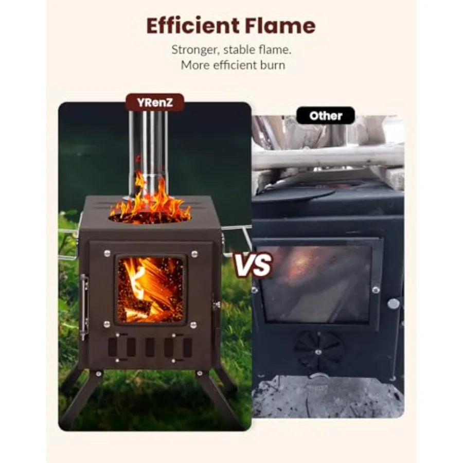 Upgraded Portable Wood Stove
for Camping and Outdoor Adventures:
 Compact Design with Large Firebox Enhanced High Airtightness