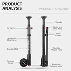 WEST BIKING 400PSI Bicycle Air Pump
 High Pressure MTB Front, Rear Suspension Pressure Gauge Schrader Valve