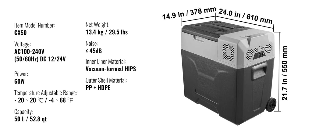 SucceBuy Car Refrigerator 12 Volt Car
Refrigerator Fridge Single Zone Portable Freezer  and Handle
 -4℉-68℉ 12/24V DC and Cooler