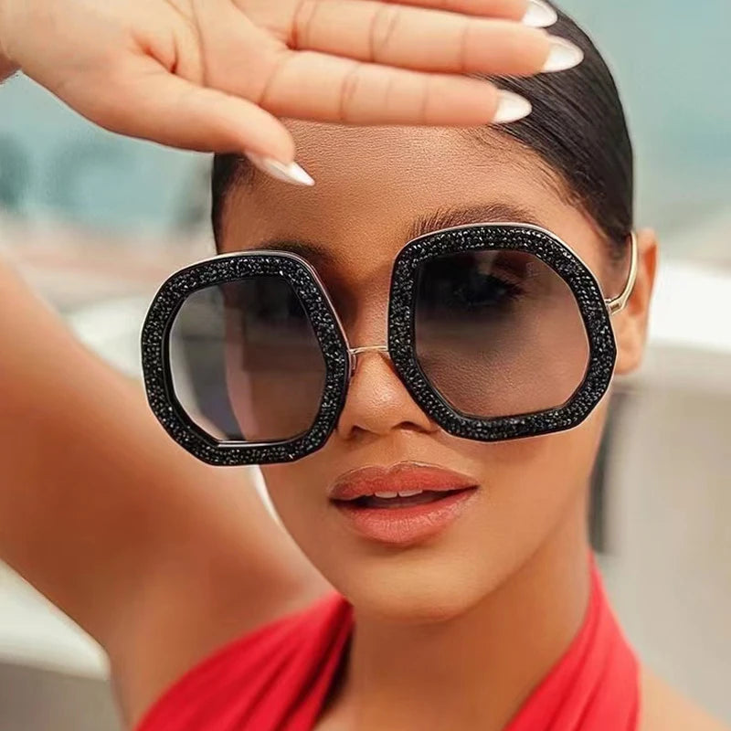 Oversized Polygon Sunglasses Women 2022 Luxury Diamond Shiny Crystal 
Men Shade Hipster Party Eyewear