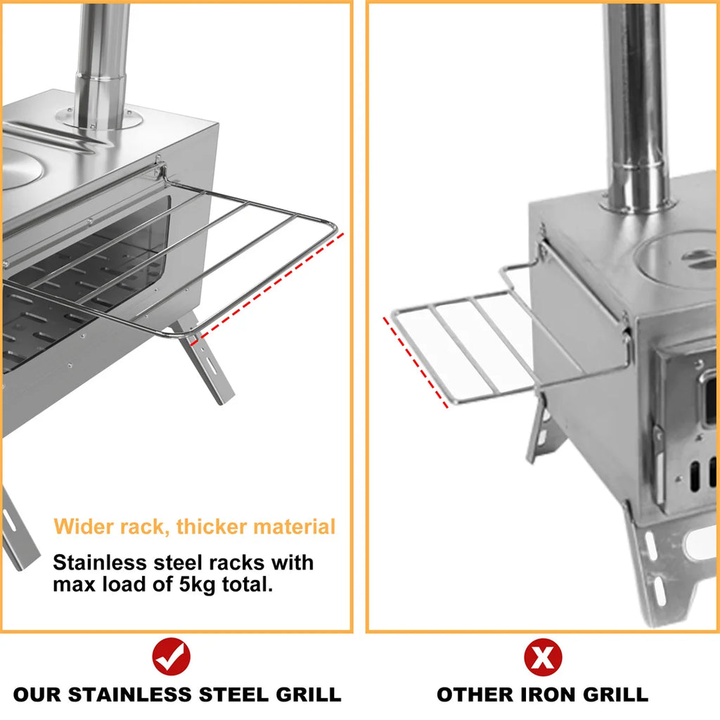 Hot Tent Stove,  , Portable Wood Stove with 6 Stainless Chimney Pipes for Outdoor Heating & Cooking