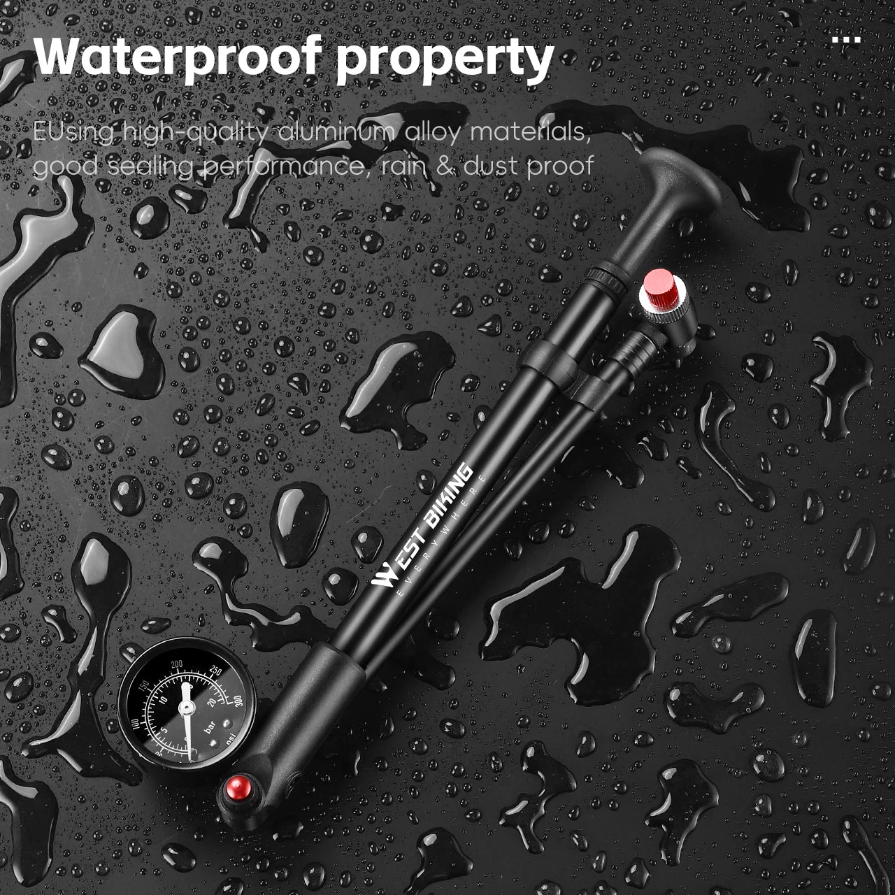 WEST BIKING 400PSI Bicycle Air Pump
 High Pressure MTB Front, Rear Suspension Pressure Gauge Schrader Valve