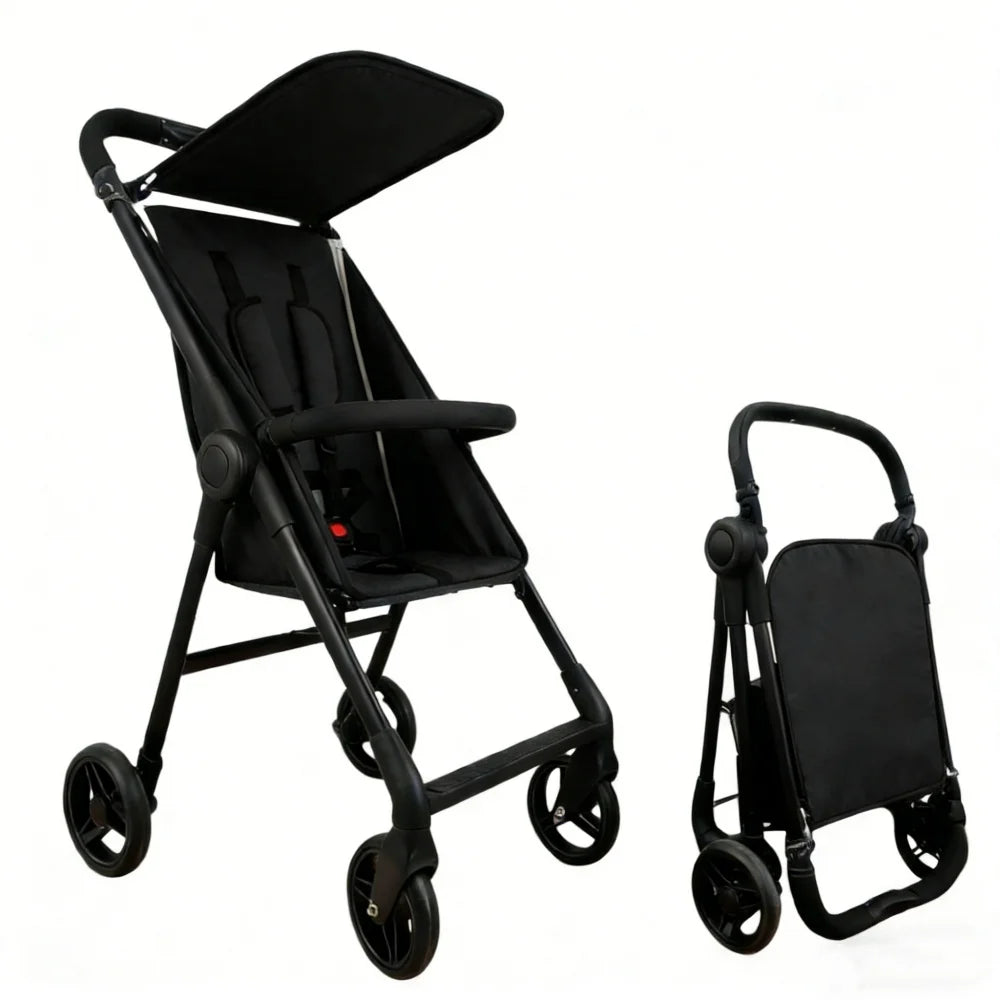 LIGHTWEIGHT STROLLER, 5-POINT HARNESS & ONE-HAND FOLD - Compact Travel Baby Pushchair with Canopy, All-Terrain Wheels