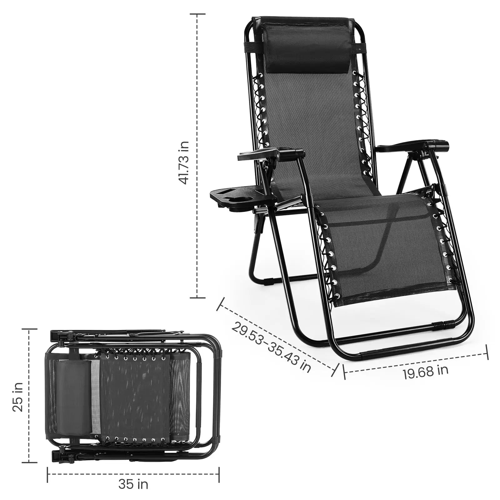 Zero Gravity Set of 2 Portable Recliners
Camping ,Patio , Outdoor Garden Lounge Chair with Cup Holder ,Trays & Adjustable Pillow