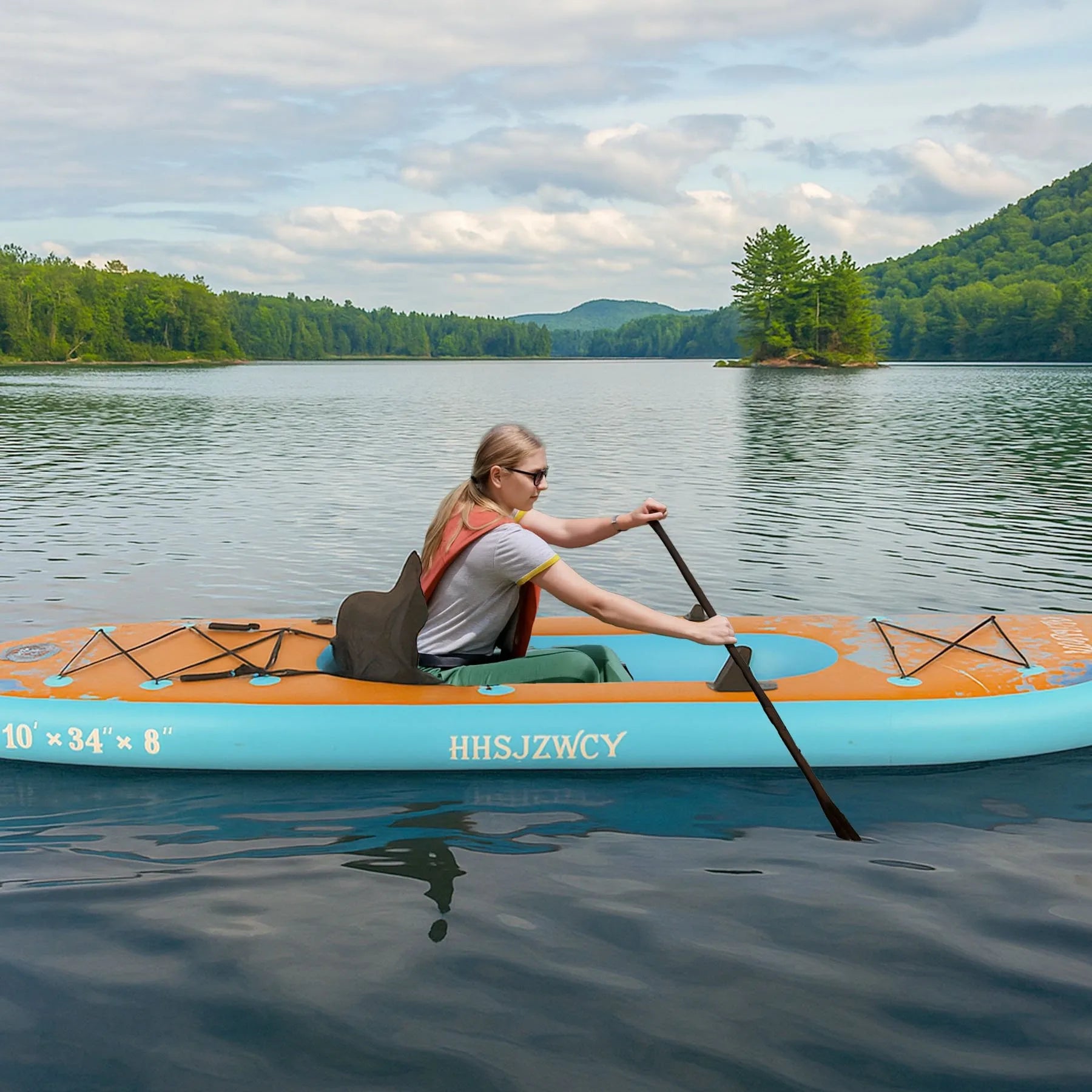 HHSJZWCY 10' Inflatable Stand Up Paddle Board Kayak, 
34'' Extra Wide, for Adults, with Seat, PaddleBoard for Fishing,Touring,