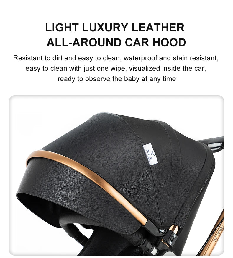 PU Leather Baby Stroller 2 in 1 Travel System 
High Landscape Portable Baby Pram
Newborns Aluminum Frame Baby Carriage