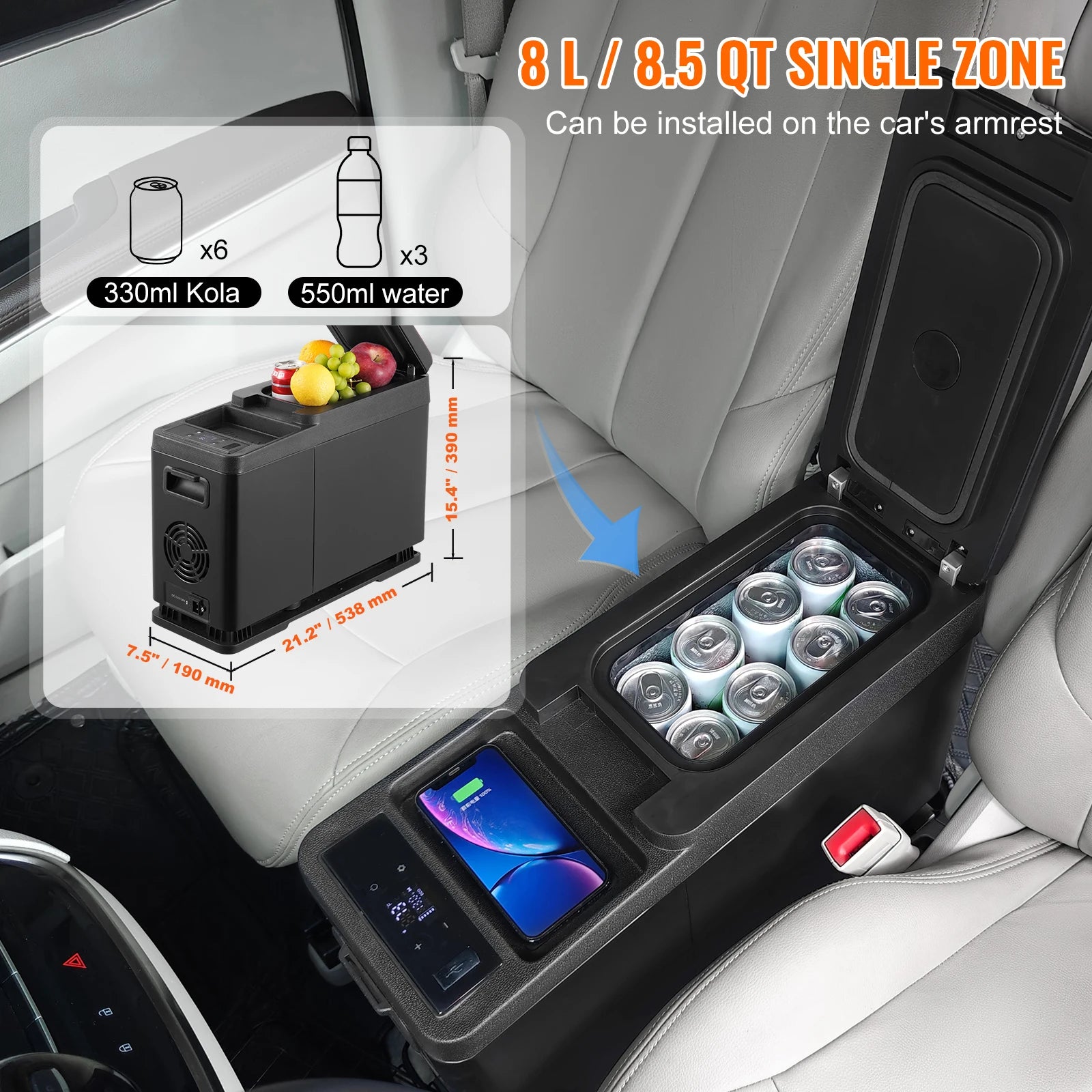 SucceBuy 8L Car Refrigerator , 
Car Armrest  Single Zone Freezer
 -4℉-68℉ Adjustable Range 12/24V DC and Cooler