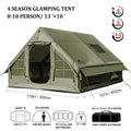 Army Green Waterproof Windproof Inflatable Tent 
for Camping,       4 Season Air Glamping Tent House with Chimney Opening,
AC Vent