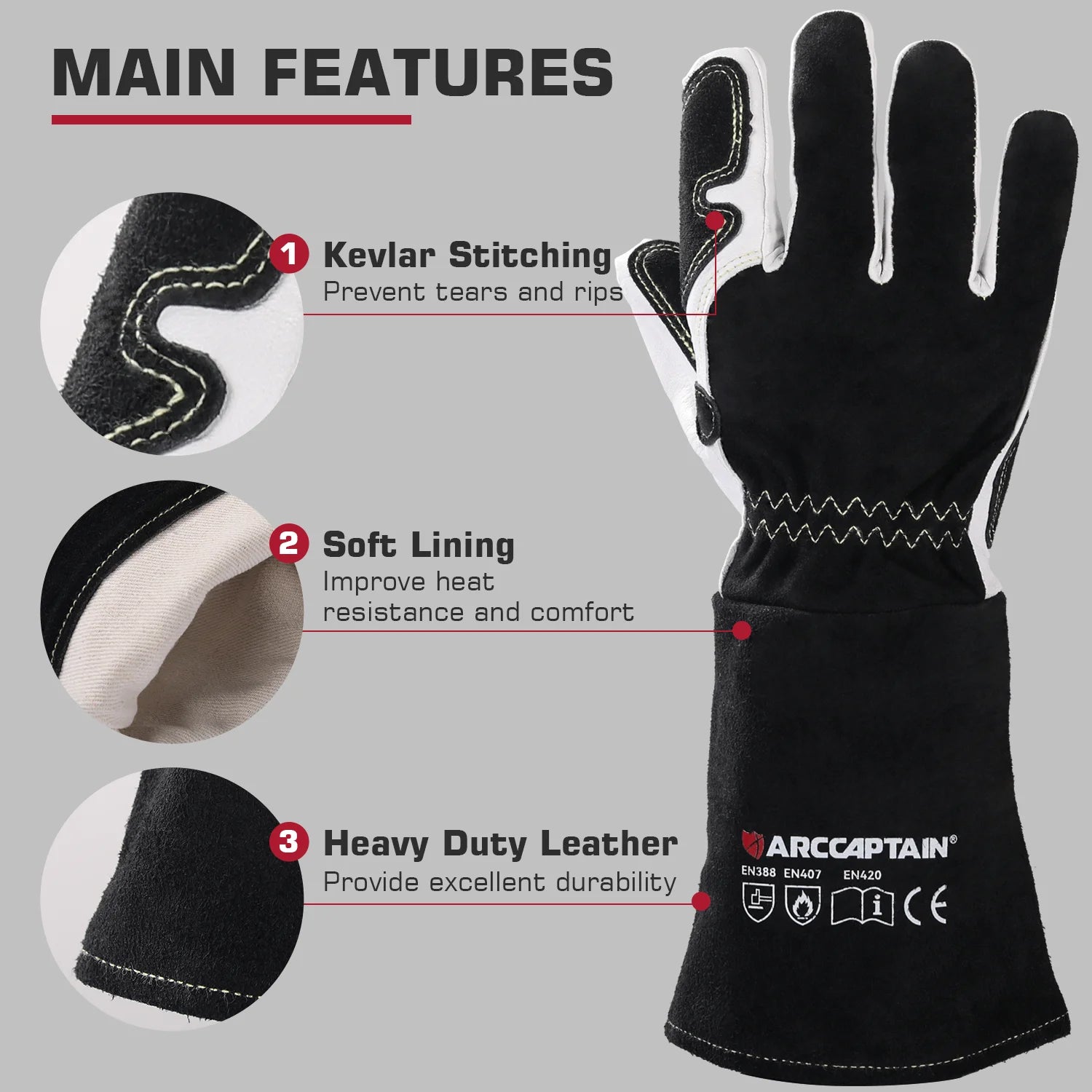 ARCCAPTAIN Welding Glove 14 inch 
Multifunctional  Goatskin Leather Protection For Welders Against Scalding