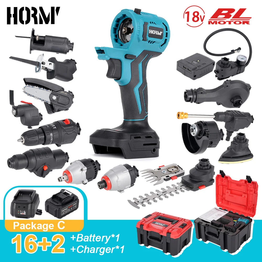 HORMY 18V Brushless Cordless Power Tool Combo Kit
for Makita Battery (Drill, Circular Saw, Impact Wrench, Air Pump, Blower) Home