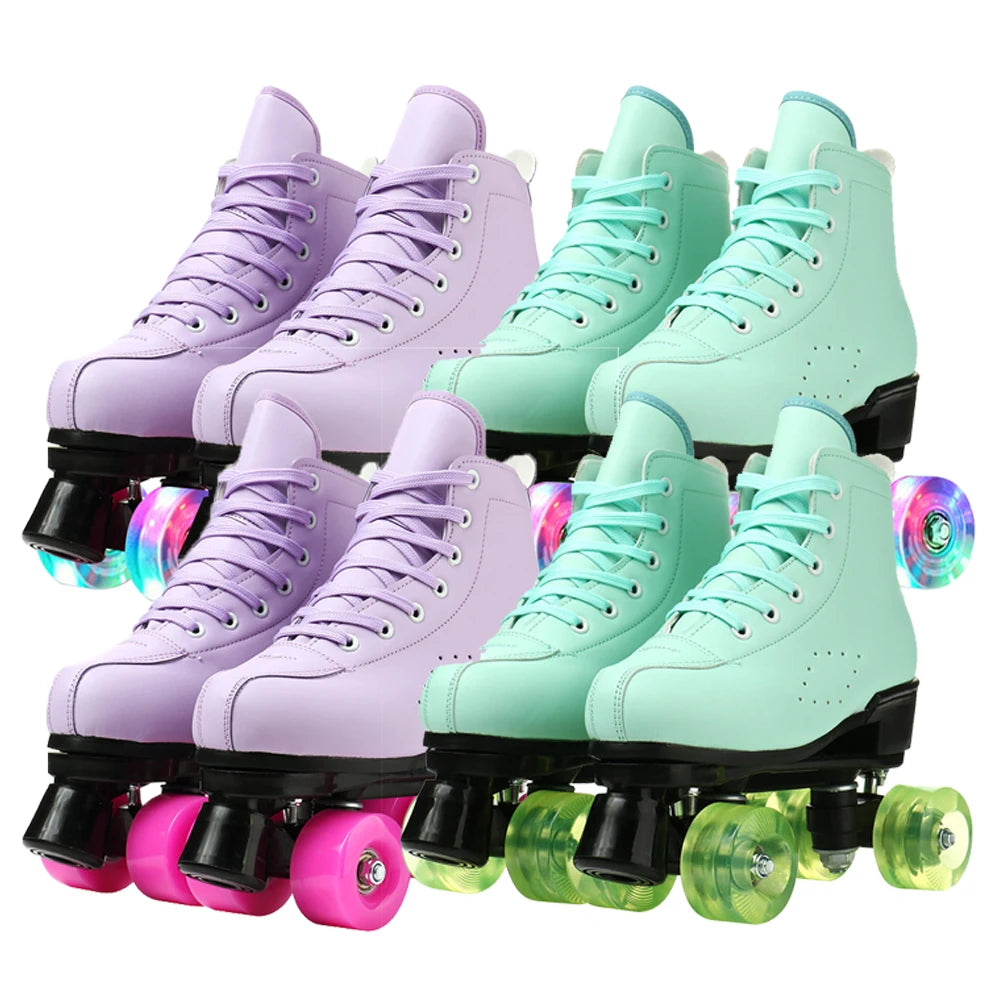 2025 Double-Row Roller Skate Shoes  
4 Wheels Skates For Women Men Outdoor Sport Skating Training Quad Sneakers Size 34 35 36-45