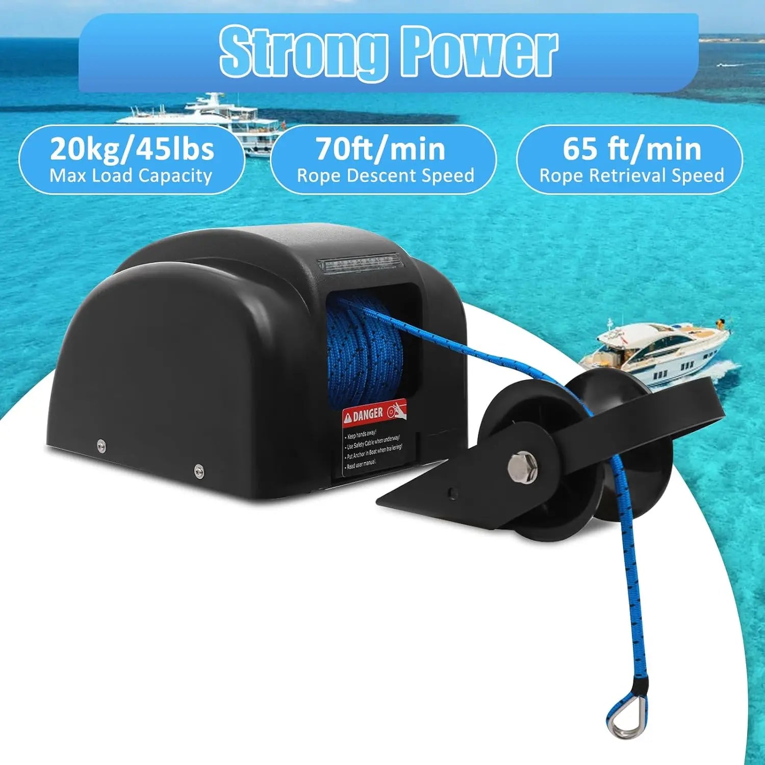 Electric Boat Anchor Winch Kit 12V with 100ft Anchor Rope , 
Remote Control Heavy Duty Towing  for 24ft Fishing Boat