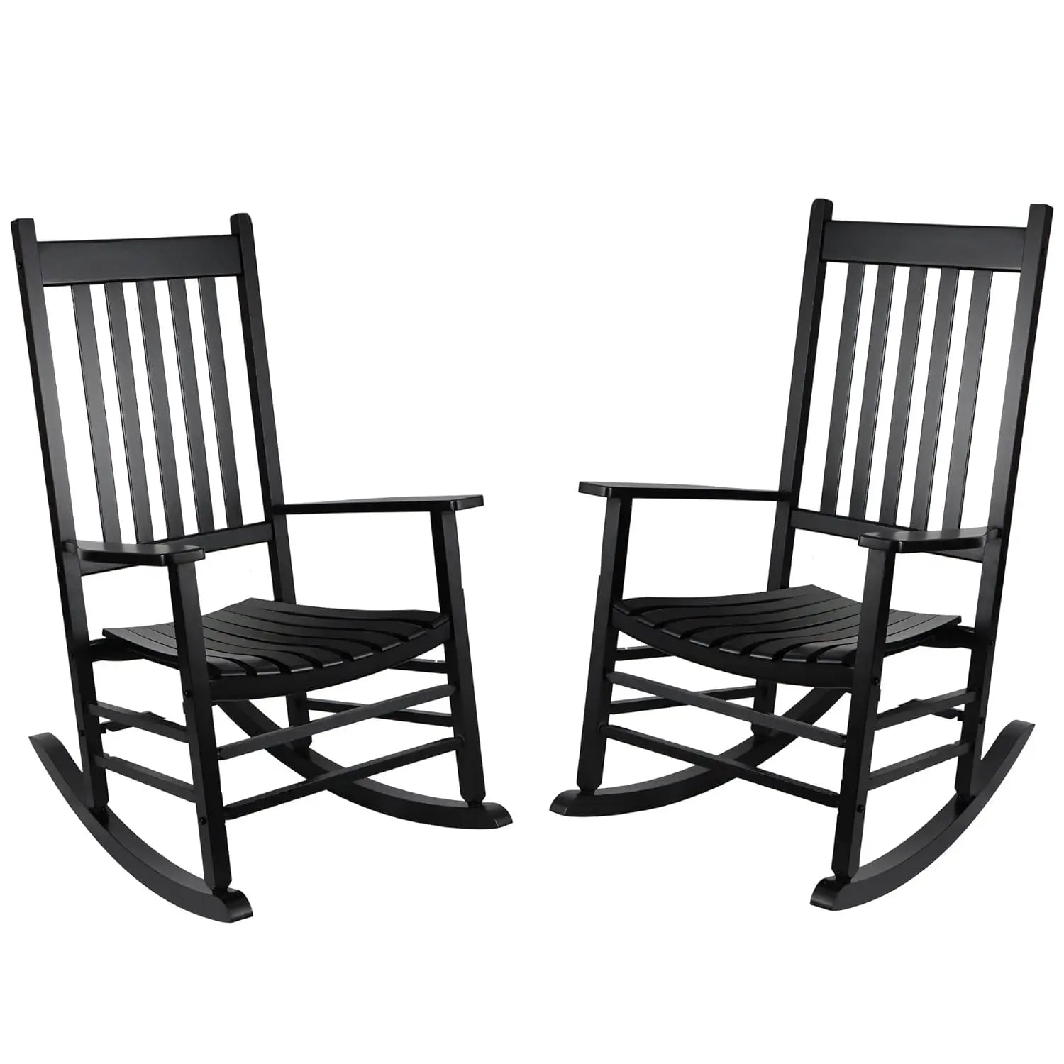 Wooden Rocking Chair Set - 2 Porch Rockers 
With Outdoor Side Table, Perfect for Indoor too
