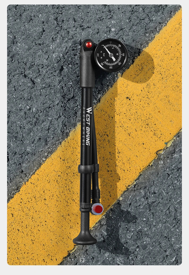 WEST BIKING 400PSI Bicycle Air Pump
 High Pressure MTB Front, Rear Suspension Pressure Gauge Schrader Valve