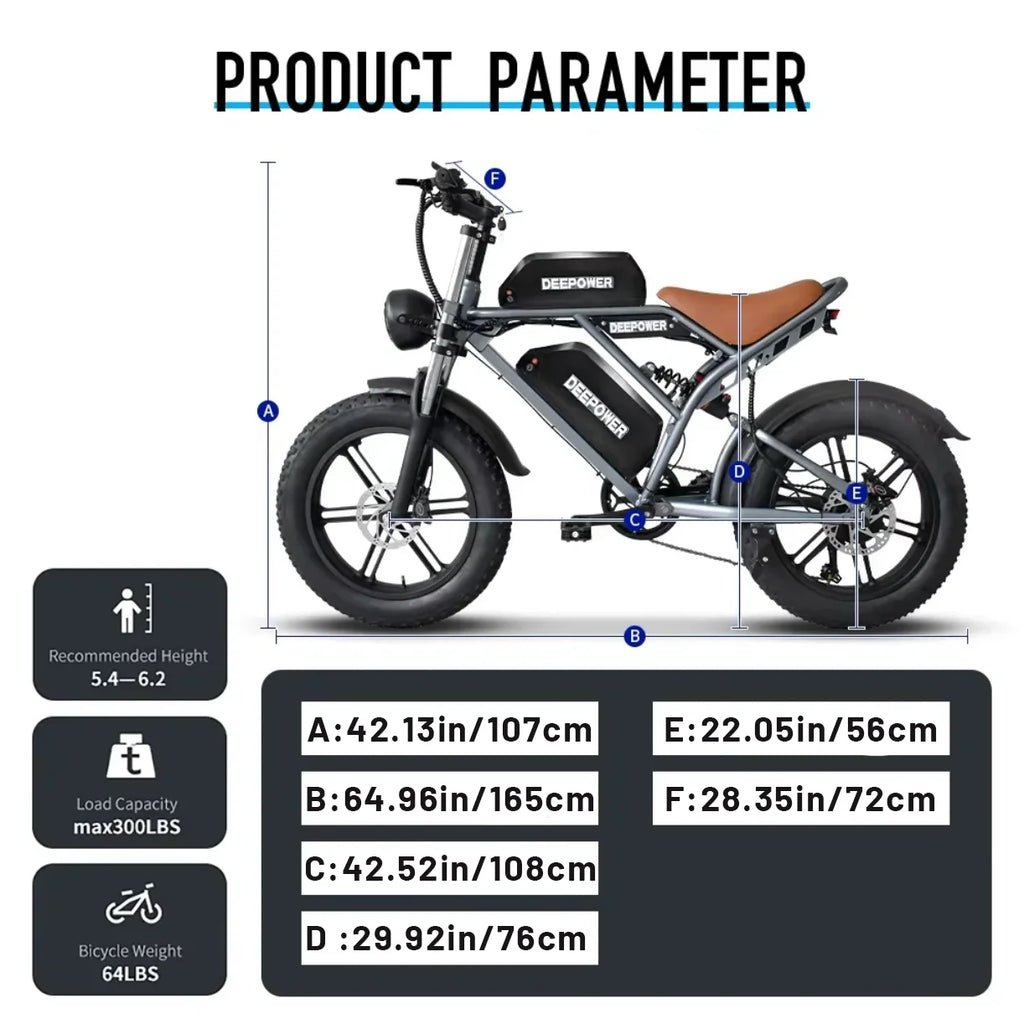 DEEPOWER S7Pro Off-Road Electric Bike 
1500W Motor 48V 60AH LG Battery 
Adults Mountain All-Terrain