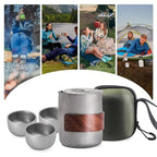 Camping Tableware Set 
Lightweight Titanium Coffee Pot Tea Kettle
 Outdoor Camping Kettle Set 3 Cups Tea Set For Hiking Picnic