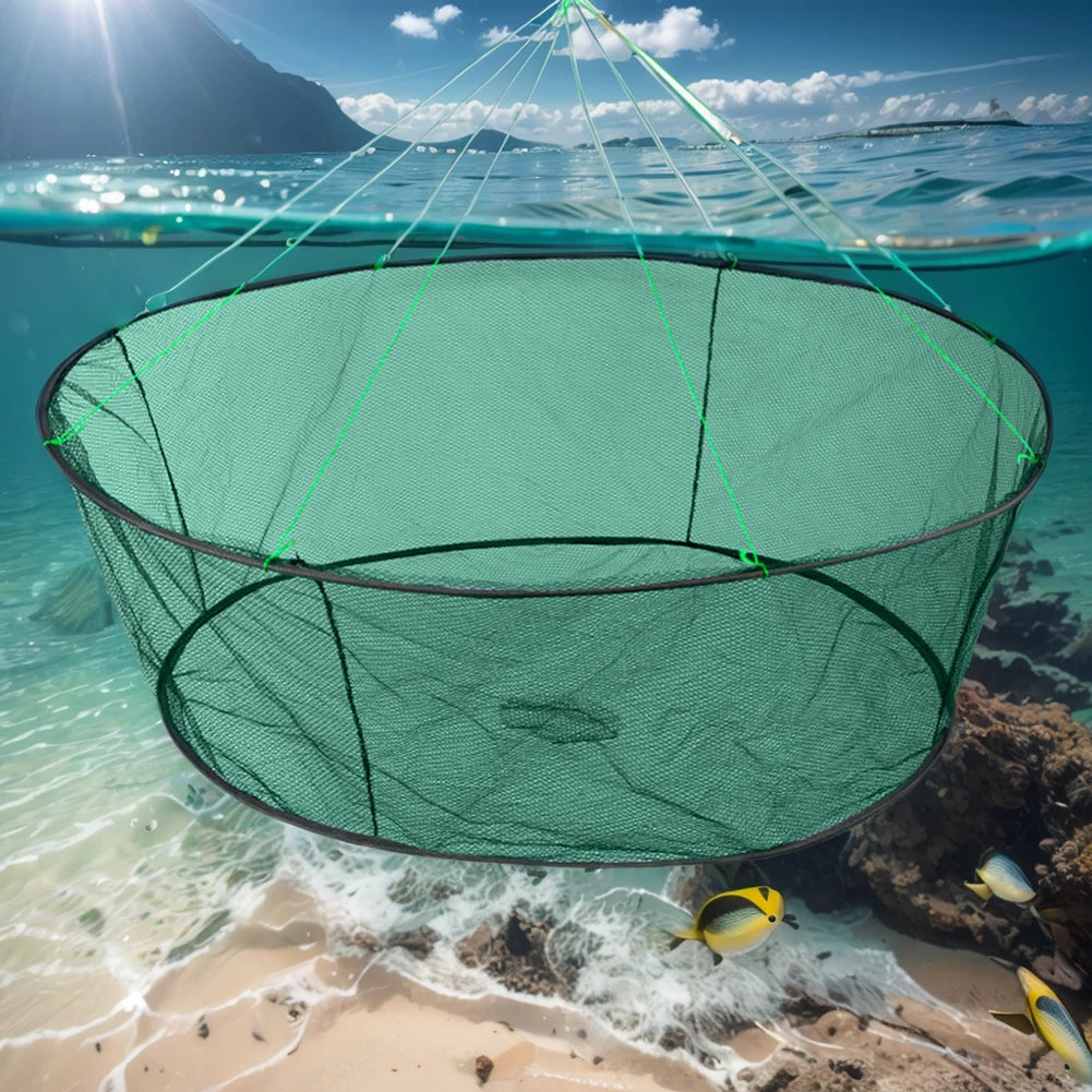 Portable Foldable Fish Net 
Folded  Mesh.   Baits Trap Cast,  Crab , Shrimp , Cage