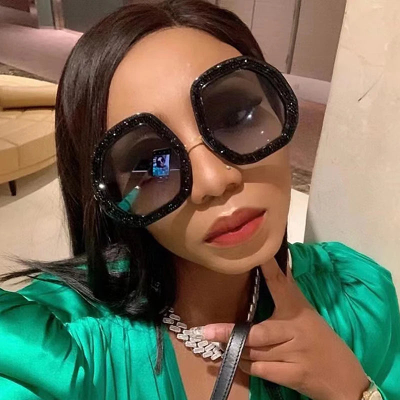 Oversized Polygon Sunglasses Women 2022 Luxury Diamond Shiny Crystal 
Men Shade Hipster Party Eyewear