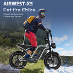 Airwest X5 Adult Electric Bike, 
750W Peak Power, 48V 13Ah Battery, 
20“*4 Fat Tire Ebike, 28MPH, UL 2849, 1 Year Warranty