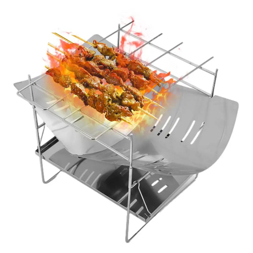 Camping Folding Campfire Grill Stainless Steel Firewood Stove Mini BBQ Rack Outdoor Fire Pit Portable Wood Stove Burner For Camp