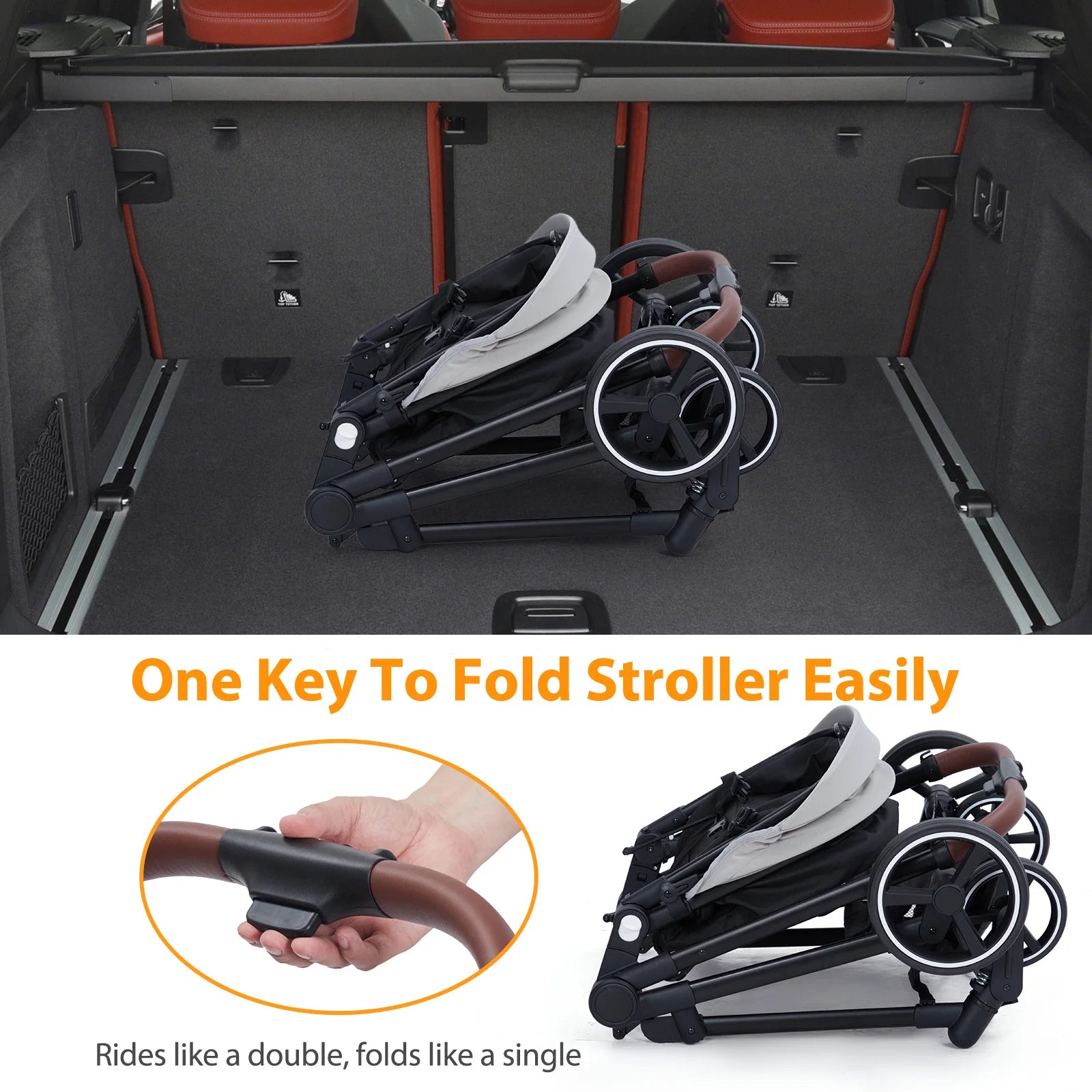 Double Stroller Track 
Tandem Stroller for Infant and Toddler,
 Foldable Pushchair Bassinet Pram, Multi-Position Reversible