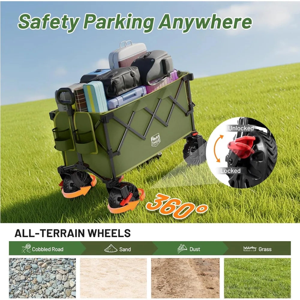 Outdoor Folding Stroller with Brakes and Cup Holders, 
500-pound Heavy-duty All-terrain Wheels