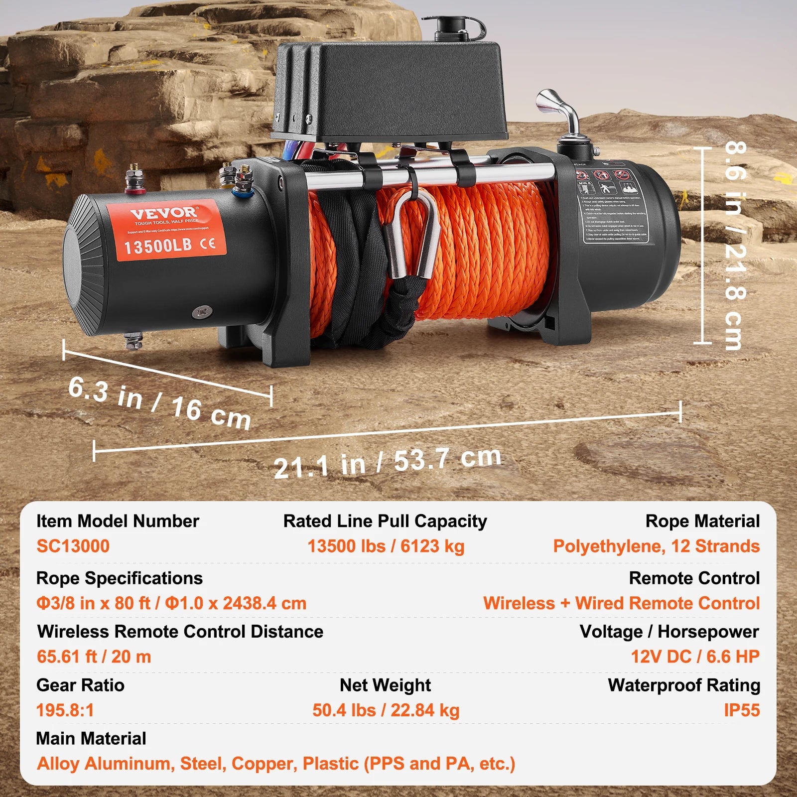 SucceBuy 13500lbs Electric Winch 
Car, Truck  with 80ft Synthetic Rope 
Wireless & Wired Remote Control for Towing Off-Road