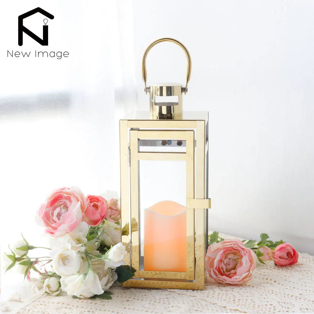 Stainless Steel Candle Holder Lantern
Gold Hanging  Metal Candlestick Light 
for Indoor -  Outdoor ,  Weddings, Parties, Home Decor