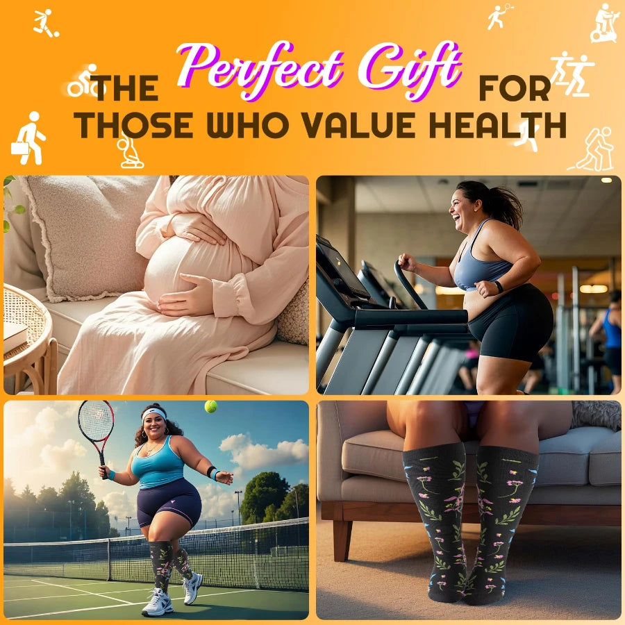 3 Pairs --- Extra Wide Plus Size.   
Compression Socks for Women and Women Mid-Calf Sports 
for Running, Cycling, and Travel