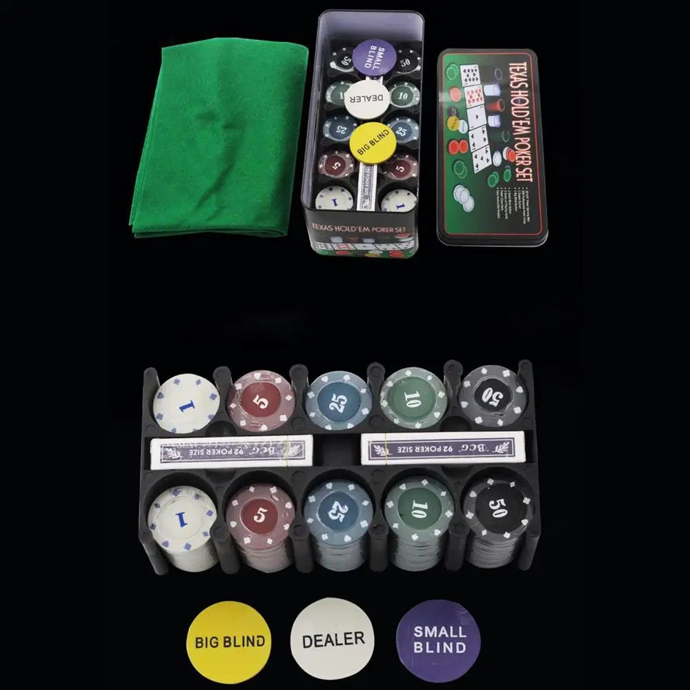 200Pcs Texas Poker Chips With Box Professional Card Games Counting Casino Poker Game Set Chip Cloth Playing Cards Gambling Games