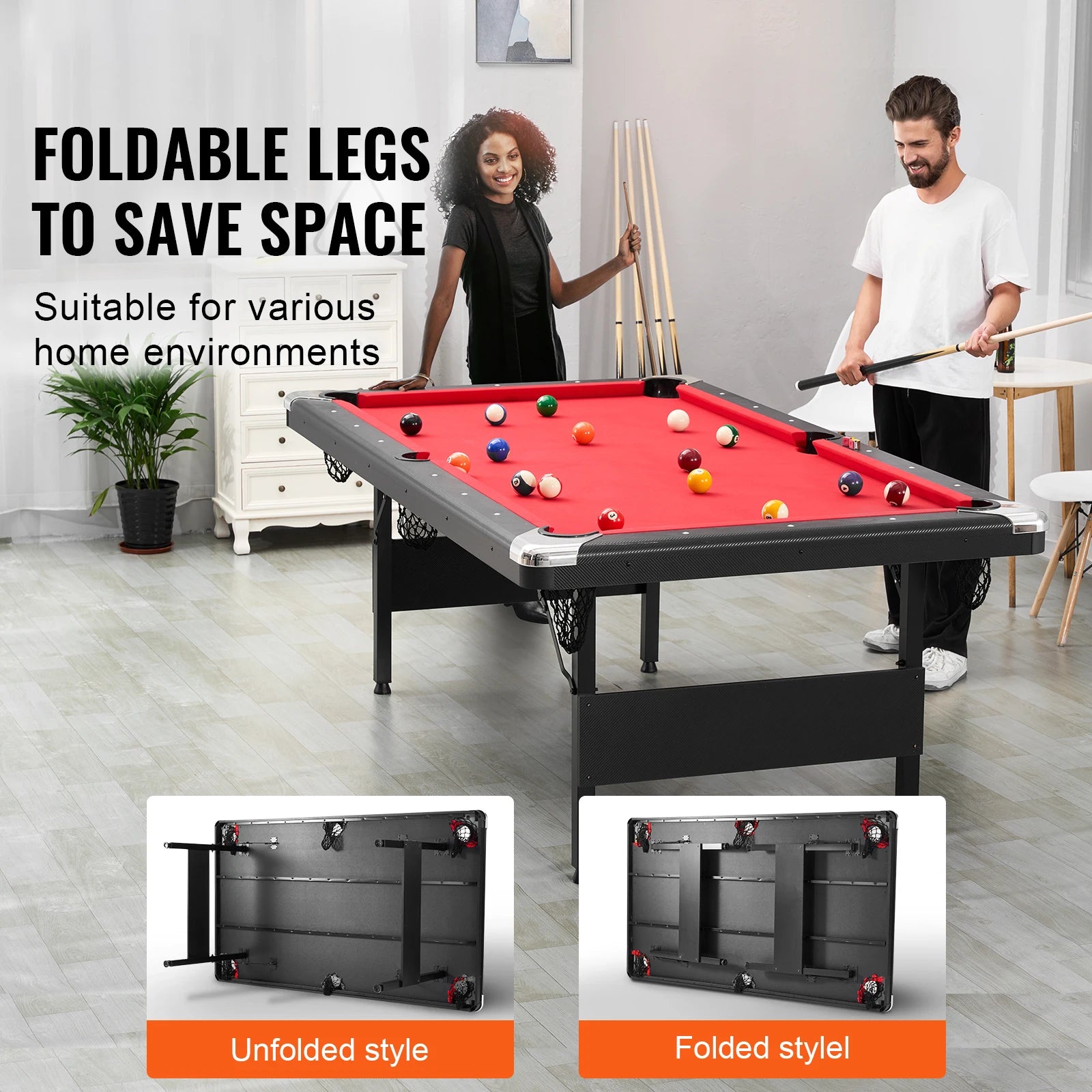 SucceBuy 6.3/7ft Billiard Table Pool Table Portable Foldable SpaceSaving Includes Balls Cues Chalks and Brush