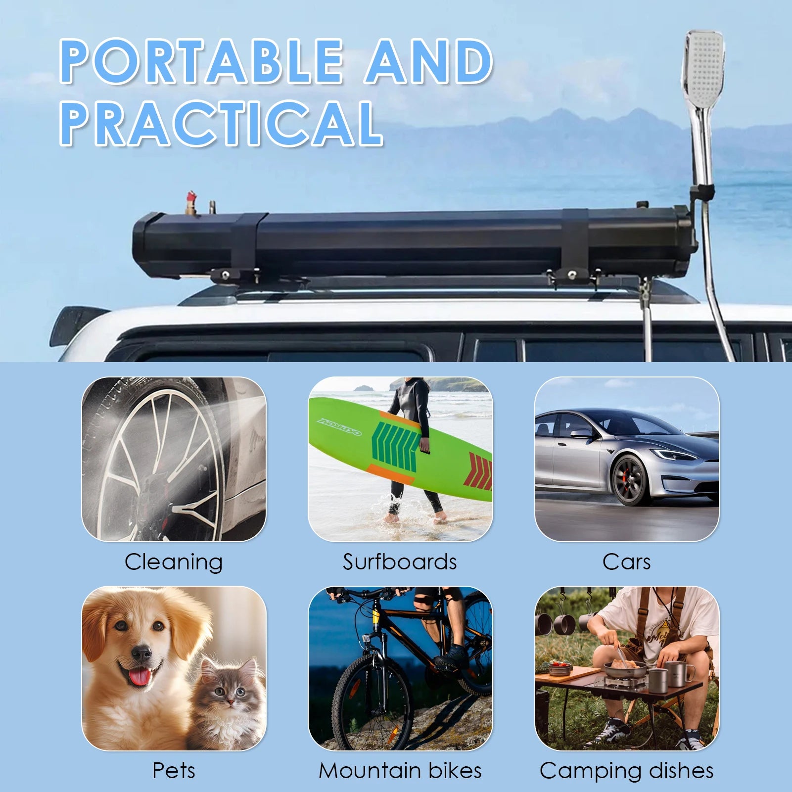20L / 30L Car Pressurized Water Tank 
for Camping Shower ,
Portable Trucks ,SUV . Water Storage!!    Roof Rack Mount with showerhead