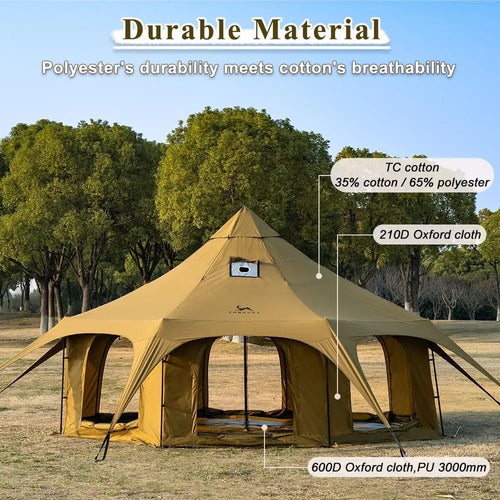 16.4ft x 9.2ft Canvas Wall Tent with Stove Jack for Outdoor Glamping Experience