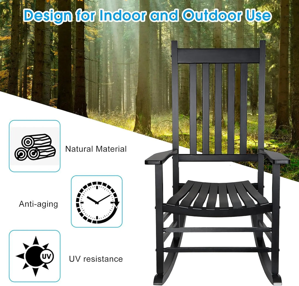 Wooden Rocking Chair Set - 2 Porch Rockers 
With Outdoor Side Table, Perfect for Indoor too
