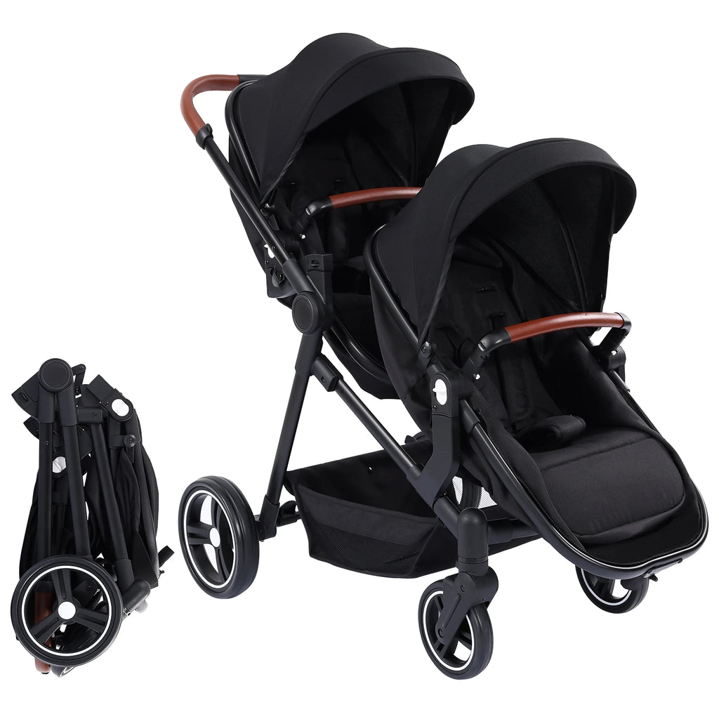 Double Stroller Track 
Tandem Stroller for Infant and Toddler,
 Foldable Pushchair Bassinet Pram, Multi-Position Reversible