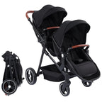 Double Stroller Track 
Tandem Stroller for Infant and Toddler,
 Foldable Pushchair Bassinet Pram, Multi-Position Reversible