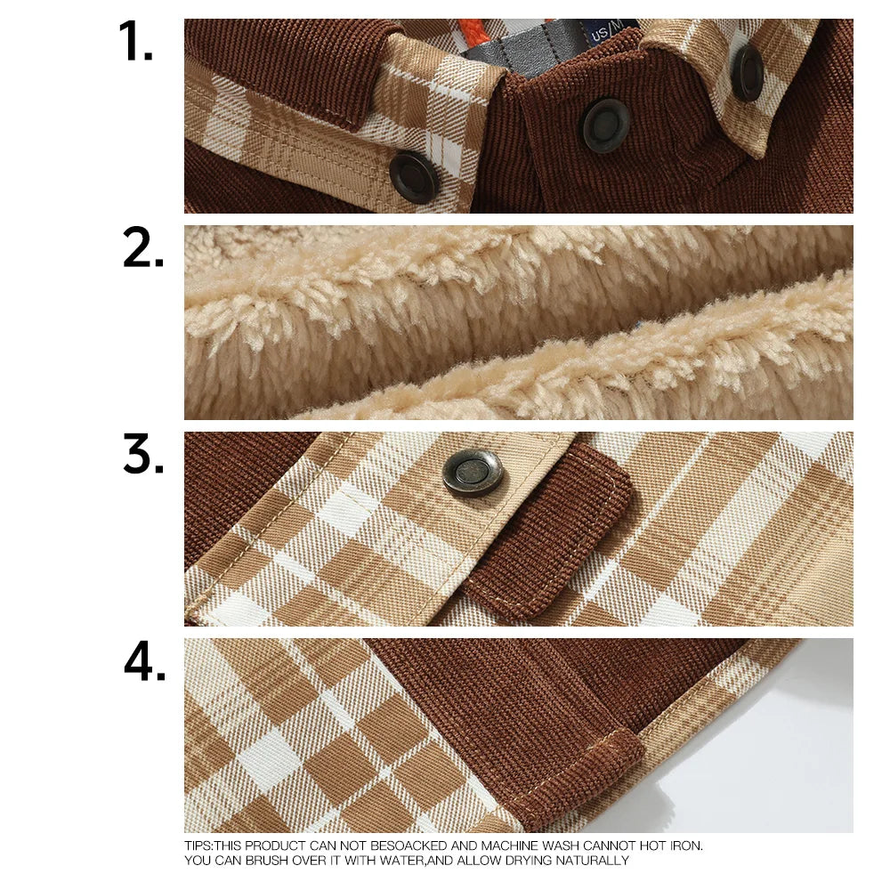 Men's Jackets Winter Windproof Warm 
Casual Bomber Coat Plaid Sherpa Lined Flannel Outdoor Classic  US Size