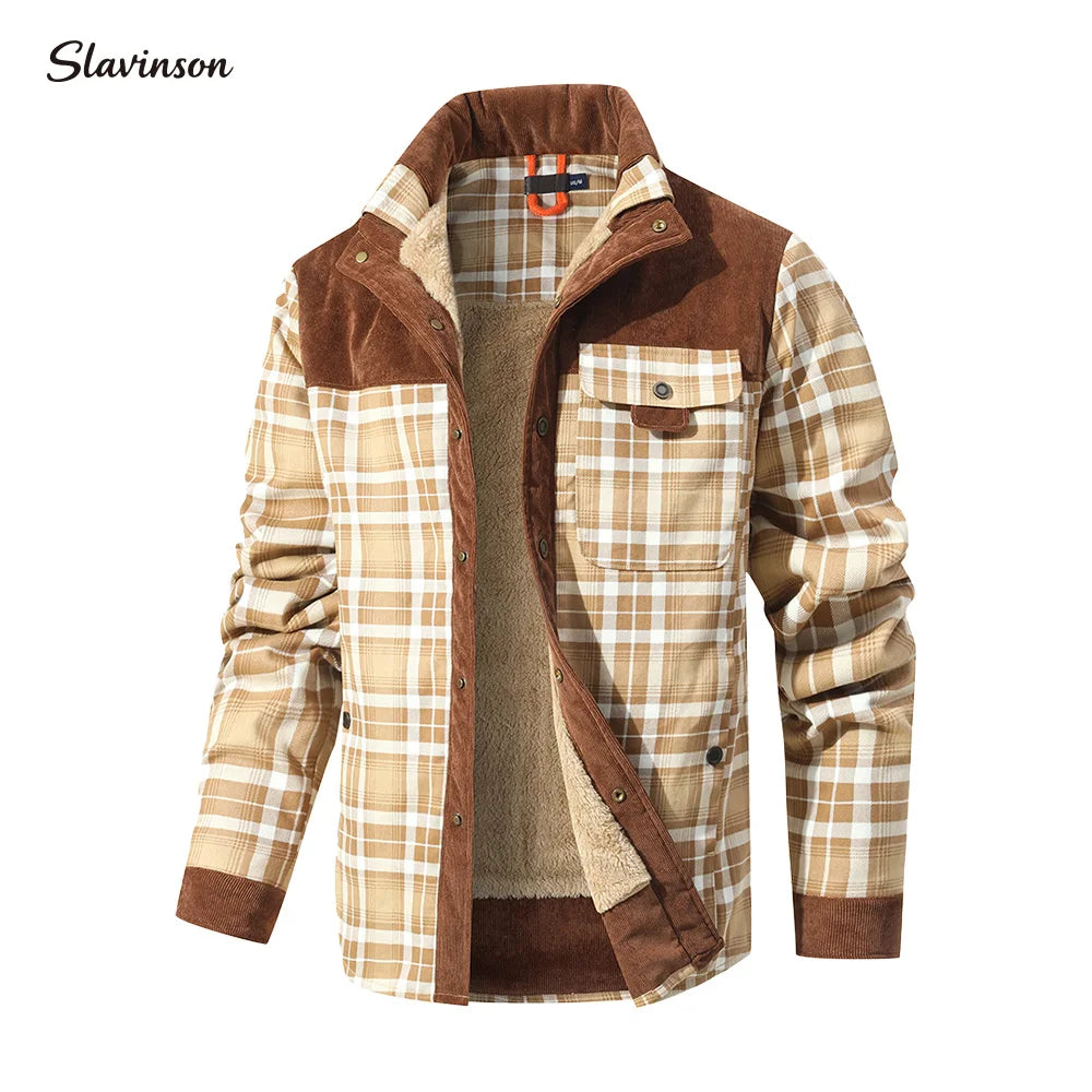 Men's Jackets Winter Windproof Warm 
Casual Bomber Coat Plaid Sherpa Lined Flannel Outdoor Classic  US Size