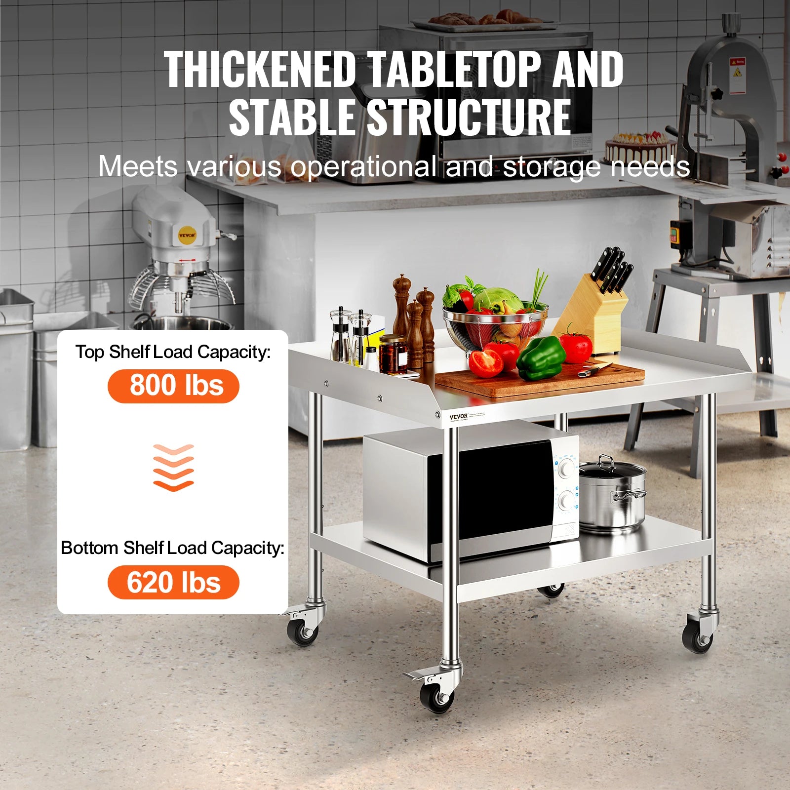 SucceBuy Stainless Steel Work Table Commercial Food Prep  
with 4 Wheels 
Heavy Duty for Restaurant Home