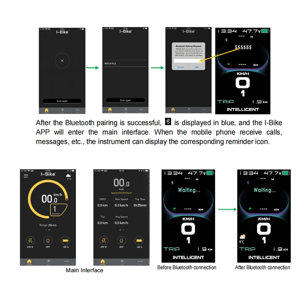Bafang LCD Color Display Instrument 36V 48V 52V P860C 860C P850C 600C C965 DPC18 BF-UART Protocol Bluetooth 750W Motor E-bike