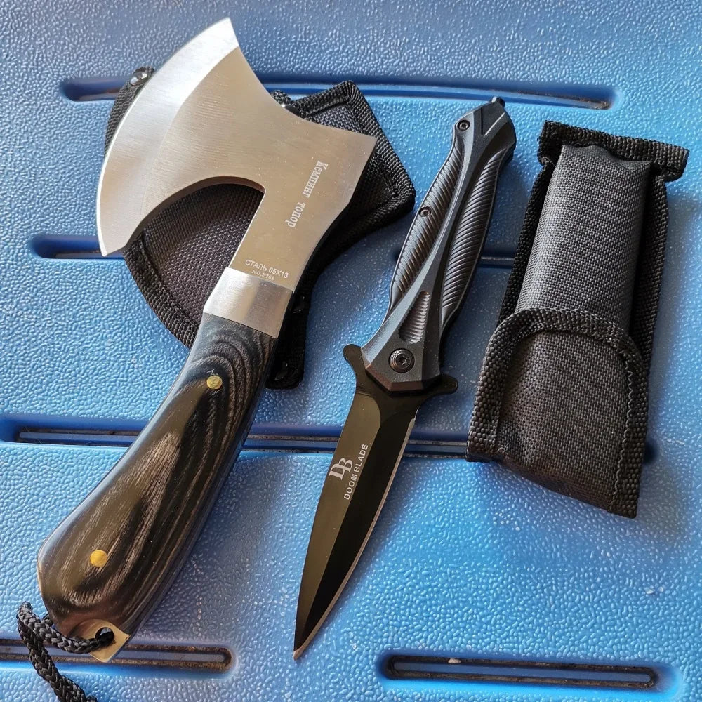 Stainless Steel Axe & Folding Knife Combo Set: 
High-Performance for Outdoor Adventures, Camping & Hiking