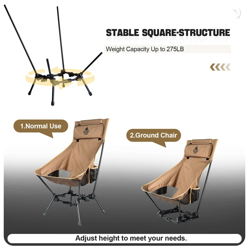 OneTigris Portable Camping Chair. 
Outdoor ,High Back, For Fishing , BBQ,  Parties Indoor Use